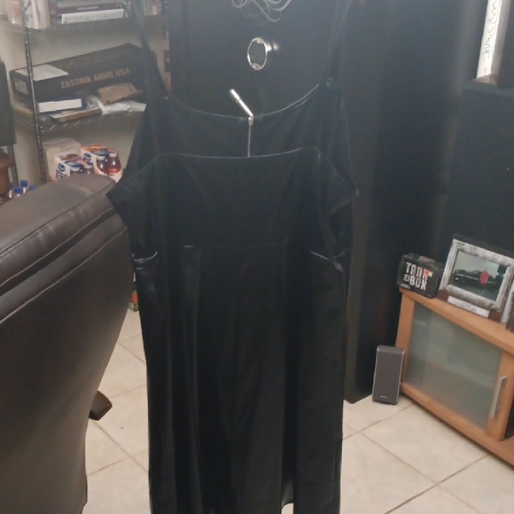 Fashion Nova Dresses & Skirts - Fashion Nova Black Spaghetti Strap Very Shiny Faux Leather Slip Dress